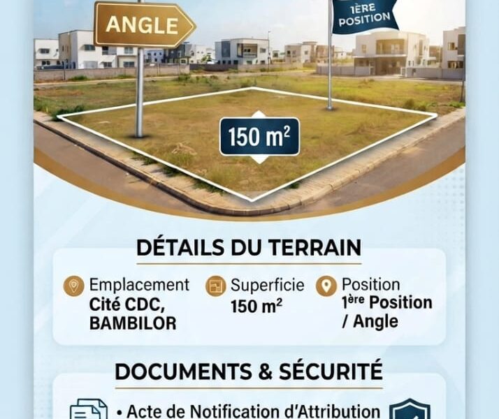 Terrain 150 m² disponible à Bambilor position angle